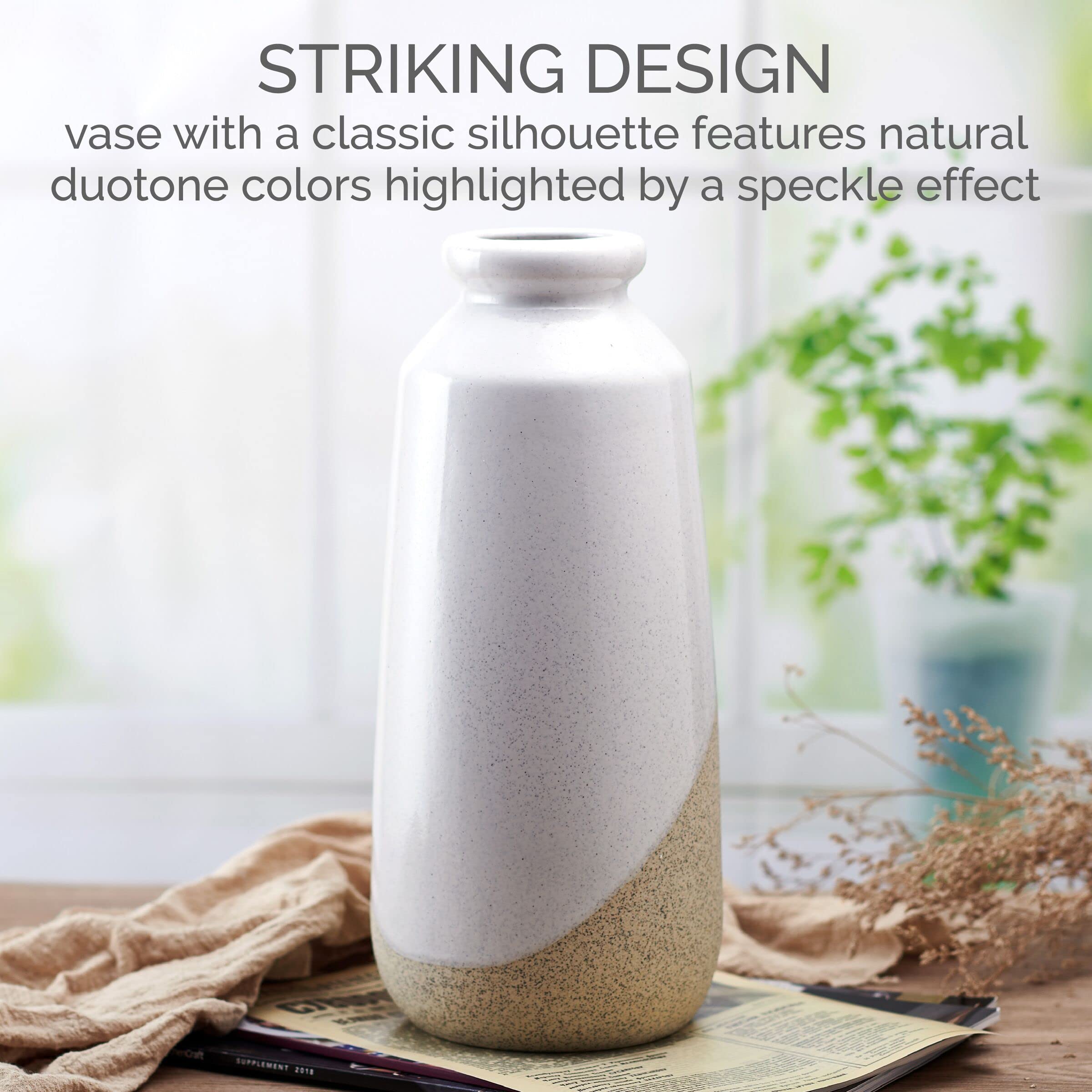 ホワイト　花瓶 Amazon.co.jp: Elements 5.91x5.91x13.39インチ ホワイトとタン